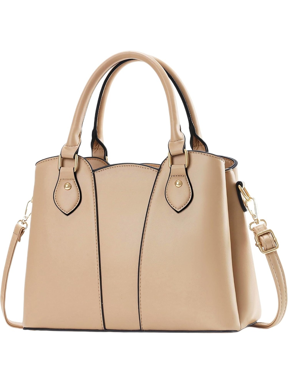 Women's Apricot Vegan Leather Zipper Top-handle Satchel With Strap Shoulder Bag